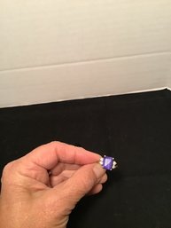 Sterling Ring With Clear Purple Stone And 4 Smaller Clear Stones (CZ?), Size 6