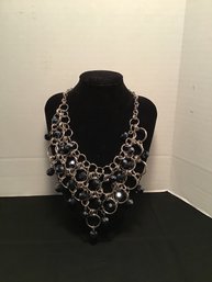 Lovely Costume Jewelry Necklace, Choker, Chain Mail And Blue Beads