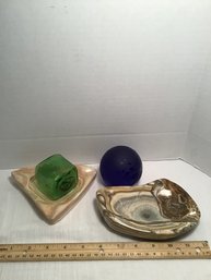 Decorative Lot, Onyx Ashtrays, Globe Paperweight, Glass Cube