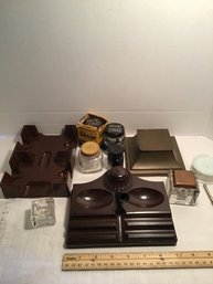 Vintage Inkwells And Ink Bottle Lot And More, Desk Items, Brass