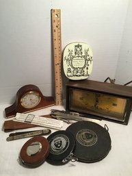 Measures And Clocks Lot, Plus Tin