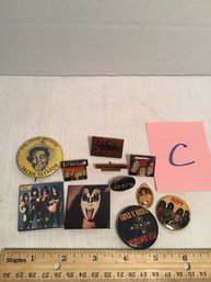 Vintage Smalls Lot C, Pinbacks, Rock And Roll, Kiss, Guns N Roses, Etc.