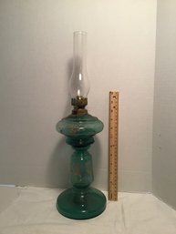 Vintage Hand Blown Green Glass Oil Lamp (drilled To Be Electified), NO SHIPPING