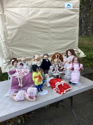 Vintage Doll Table Lot, Bisque Collector Dolls (1990s), Etc.