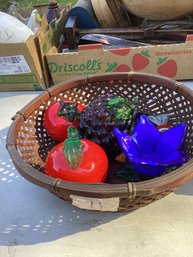 11, BOX LOT #11, Glass Fruit/veg In Basket