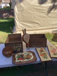 43,  TABLE LOT #43, Wooden Advertising Boxes (Margarine, Etc.), Other Wooden-ware