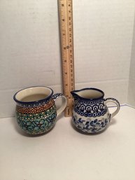 Unikat (Poland) Pottery Small Pitcher (creamer) And Small Mug