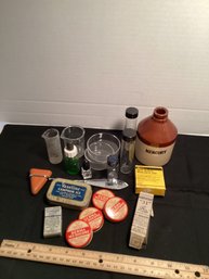 Vintage Medical And Scientific Lot, Mercury Bottle, Science Glassware, Antique Medicine Packaging