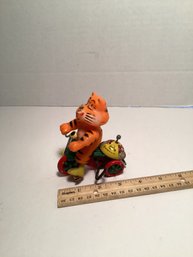 Vintage Marx Celluloid Tiger On Tricycle Wind Up Toy, Exc. Working Cond.