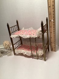 Vintage Doll House Brass Bunk Bed With Ladder And Metal Doll House Baby Carriage