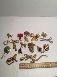 Vintage Costume Brooches, Pins, Large Lizard, Etc.