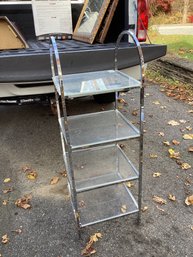 Vintage Chrome Shelf Unit With Thick Plexiglass Shelves, NO SHIPPING.