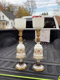 Matching Pair Of Lovely French Glass Lamps, Working, NO SHIPPING.