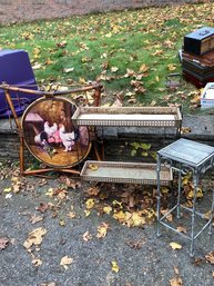 Vintage Metal Plant Stand, Small Metal Side Table, Wooden Country Decoration, NO SHIPPING