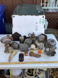 BOX LOT 01, Primitives, Large Printing Stamp, Molds, Wood Trim, Etc. NO SHIPPING