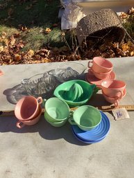 LOT 16, MCM Glassware, Juice Reamers, Cups And Saucers, NO SHIPPING