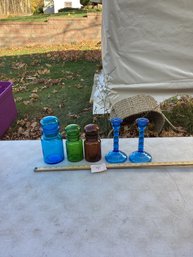 LOT 41, Colored Glass Lot, Candlesticks, Etc., NO SHIPPING