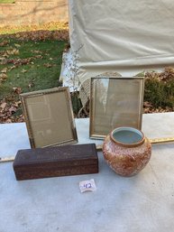 LOT 42, Wooden Box, Frames, Chinese Pot, NO SHIPPING