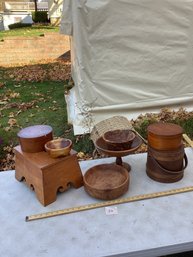 LOT 50, Wooden Ware Lot, Lathed Bowls, Burl Wood, Pantry Boxes, Etc., NO SHIPPING