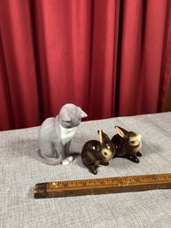 Vintage Porcelain Figurines, Cat And Bunnies, B & G Denmark And Goebel