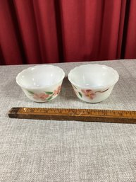 2 Vintage Fire King Small Milk Glass Bowls, Floral, MED. BOX SHIP