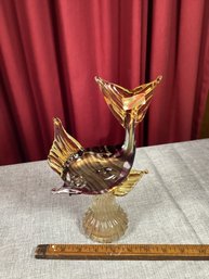 Vintage Murano Glass Fish Sculpture, Golden, Bronze, 10 Inches