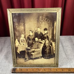 Antique Family Photo In Great Metal And Glass Frame