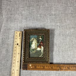 Small Painted Portrait Art, Framed, Renaissance Man On Horse