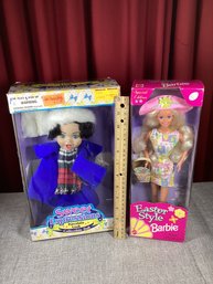 2 Vintage Dolls With Boxes, Easter Barbie, Etc., 1990s, NO SHIPPING