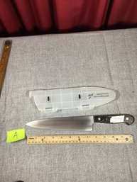 Vintage Chef Knife, LOT A, Henckels, Germany, 8 Inch, With Plastic Storage Guard