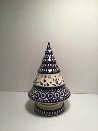 Vintage Boleslawsca Wiza Polish Pottery, 2 Pc Christmas Tree Luminary