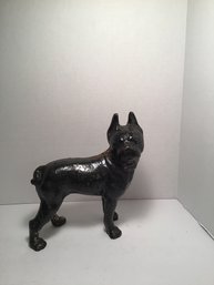 Vintage Cast Iron Boston Terrier Door Stop With Old Black Paint