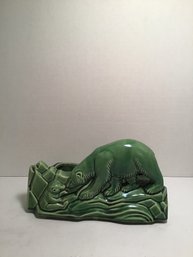 Vintage Ceramic Planter, Green, Polar Bear