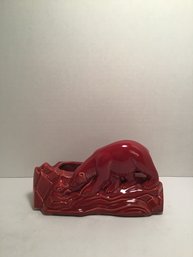 Vintage Ceramic Planter, Red, Polar Bear