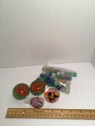 Art Glass Paperweights And Colorful Glass Marbles