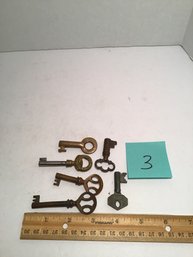 Antique Skeleton Keys LOT 3, Barrel End, Mixed Metals