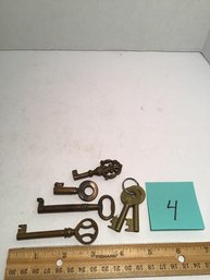 Antique Skeleton Key LOT 4, Barrel End, Brass (6)