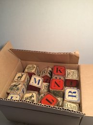 Antique Childs Wooden Blocks, Animals, Alphabet