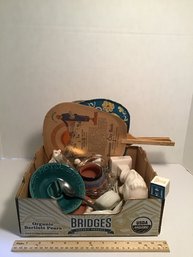 Vintage Box Lot (H), Wedgwood, Native American, Advertising Fans, Etc.