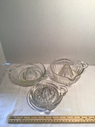 3 Vintage Heavy Clear Glass Juicers, Reamers