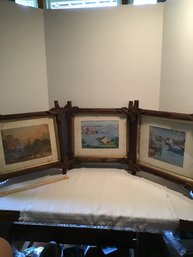 3 Fabulous Antique Wood Frames, Art Included