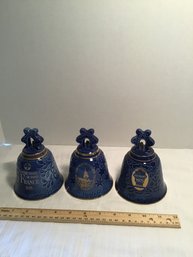 3 Bing & Grondahl (Royal Copenhagen, But Better!) New Year Porcelain Bells, 1970s