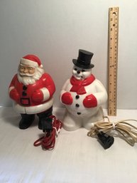 2 Vintage Plastic, Lighted, Blow Mold Christmas Decorations, Untested