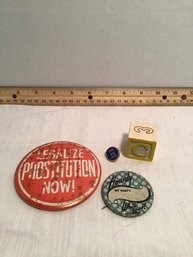 Vintage Smalls LOT C, 1970s Era, Pin Back Buttons, Etc.