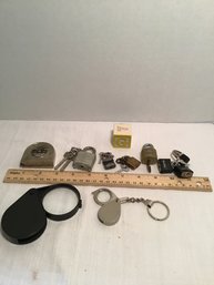 Vintage Smalls LOT G, Locks W/ Keys And Magnifying Glasses