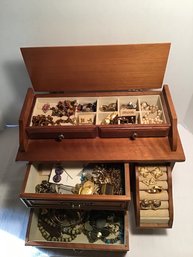 Wooden Jewelry Box With Costume Jewelry, Alex/ani, Etc.