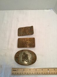 3 Vintage Belt Buckles, Western, Horses, Barrel Racing, Brass