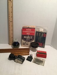 Vintage Desk Lot, Rulers, Stampers, Pen Tips, Etc.