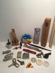 Vintage Mens Lot, Lighters, Knife, Lure, Batman, Firefighter, Etc.