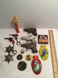 Vintage Mens Lot, Cap Guns, Caps, Keychains, PEZ, Cowboy, Etc